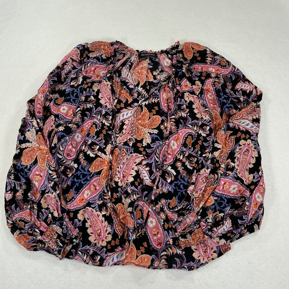 Minkpink Paisley Print Balloon Sleeve Blouse Multicolor Boho Top Large